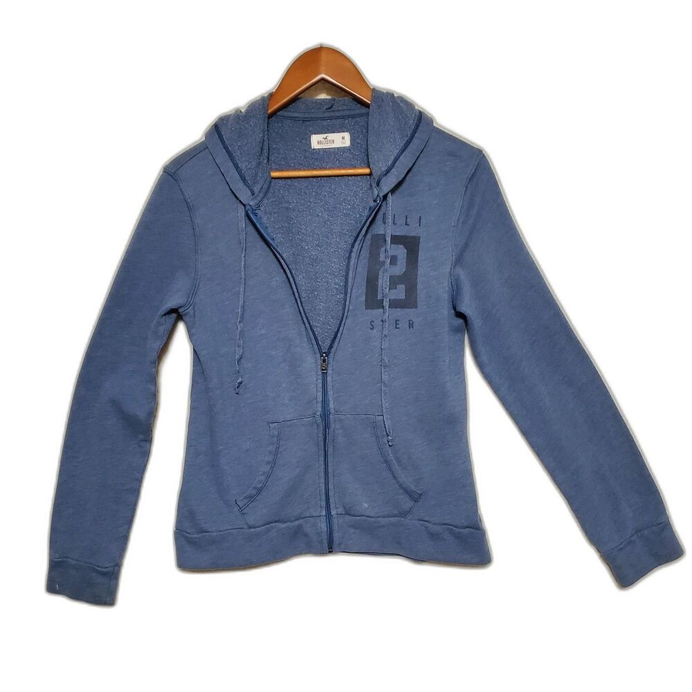 Hollister Boys Blue Full Zip Hoodie Sweatshirt Front Pockets Size Medium M